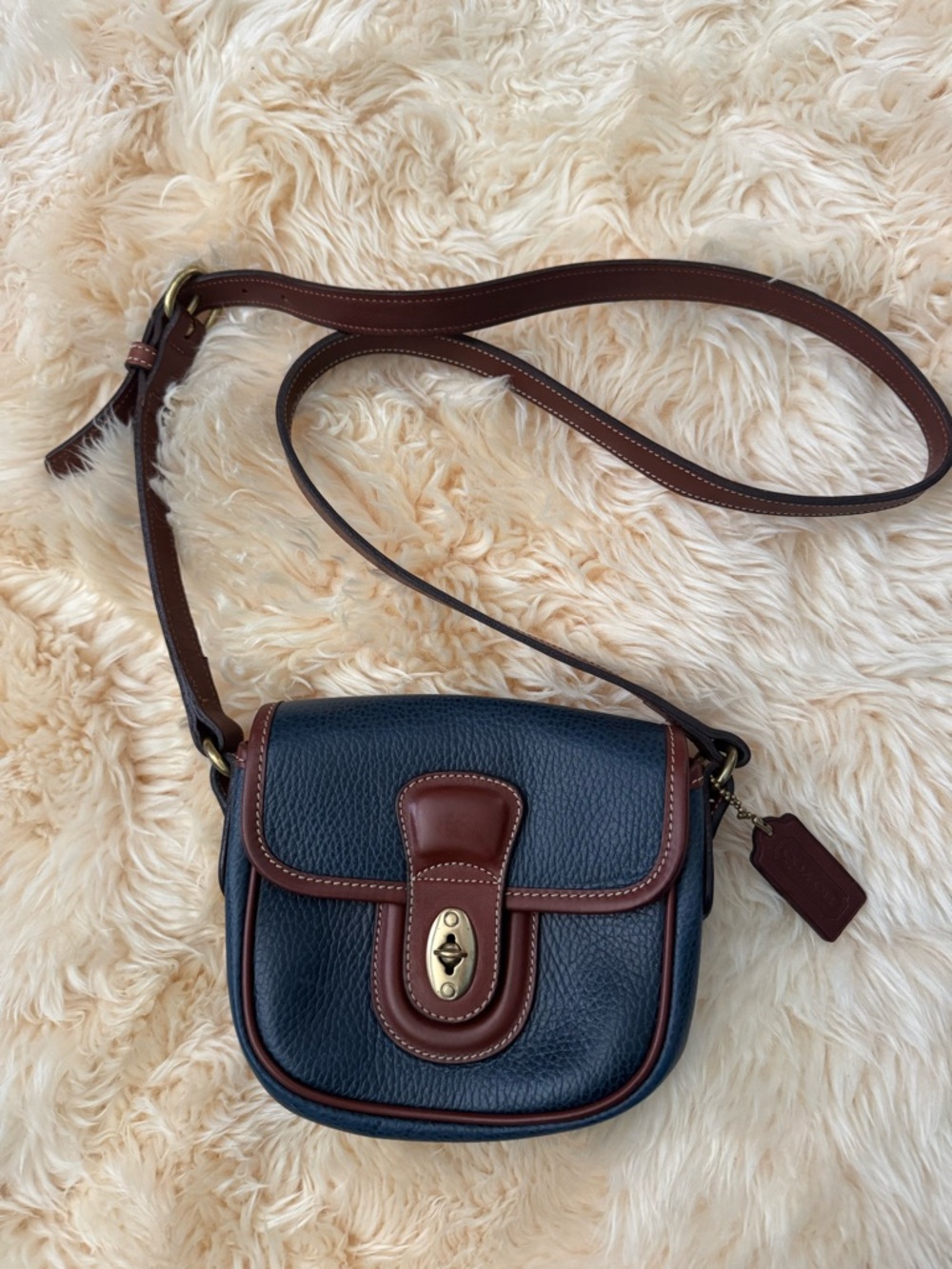 Rare Vintage Coach Sheridan Durham Mini Bag 4211 in Navy and Tan Leather
